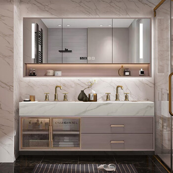 stoto日本卫浴岩板浴室柜一体盆现代简约卫生间轻奢洗漱台双盆s toto