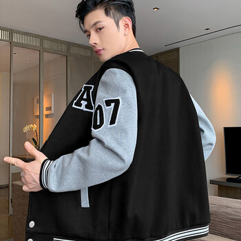 烈耀（LIEYAO）棒球服上衣春季男士潮流韩版宽松休闲夹克青年男 黑色