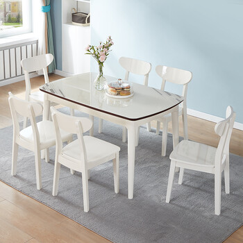 全友家居 餐桌椅组合 现代简约4人6人餐桌家用钢化玻璃饭桌120727