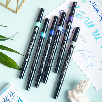 慕那美（monami）彩色秀丽笔软头弹性手帐软毛笔brush英文花体彩绘笔6色套装SEA04038Z06-S水彩笔