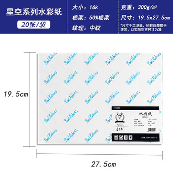 鲁本斯（PaulRubens）星空水彩纸加厚16K中粗纹300g棉浆纸素描纸学生初学美术绘画纸20张/包0111073