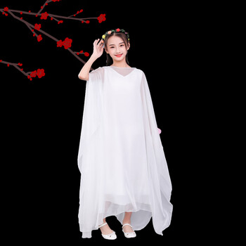儿童古筝演出服女中大童仙女比赛礼服中国风舞蹈女童表演服装白色150