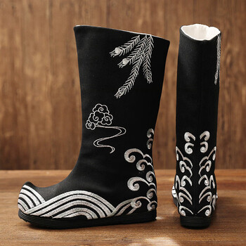 秋冬汉服靴子女古风靴侠客古装男鞋情侣翘头内增高皂靴中国风长靴