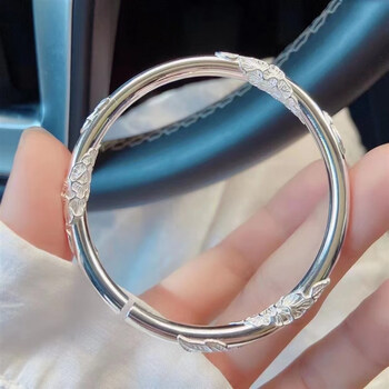 石头记新款s999手镯女实心推拉足银镯子年轻时尚送女友闺蜜生日礼繁花