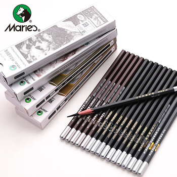 马利(Marie's)14B亚光铅笔12支装 素描绘画绘图考试六角木杆炭笔铅笔 学生初学者考试画画专用C7104 速写 马克笔绘画