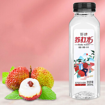 380ml*24瓶整箱 原味荔枝味苏打水饮料弱碱饮用瓶装水 野岭苏打水荔枝