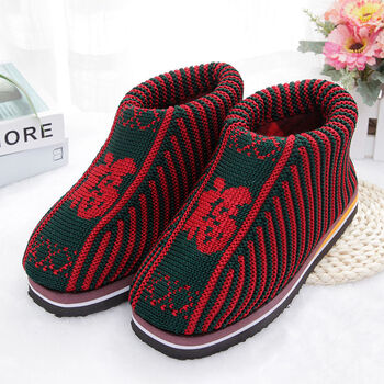 毛线编织居家冬季橡胶底成人成品包跟加厚保暖鞋枣红墨绿福字4243适合