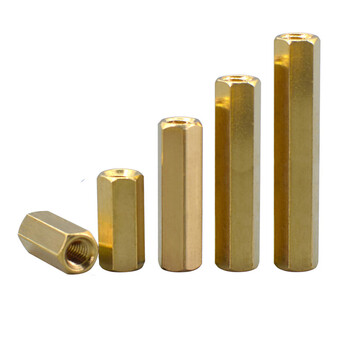 双通六角铜柱m4黄铜隔离柱柱空心铜立柱主板铜支柱机箱铜螺柱 m4*5