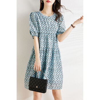 柒貔轻奢女装雪纺连衣裙女夏2023新款宽松遮肉显瘦胖时尚减龄休闲浅