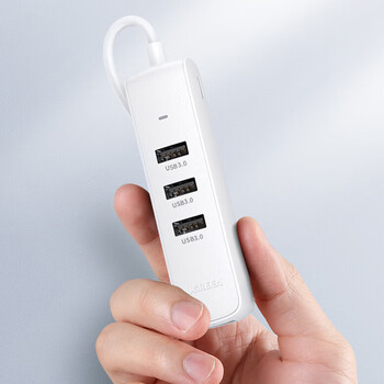 绿联 CM416 网卡 USB3.0分线器转网口 转接头扩展坞 HUB集线器RJ45转换器 白色 50618