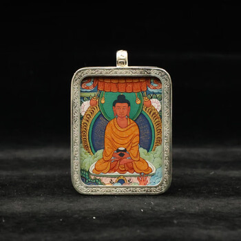 西藏色彩画 随身小唐卡 彩绘唐卡吊坠 阿弥陀佛