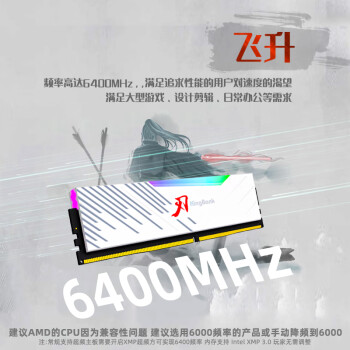 金百达（KINGBANK）64GB(32GBX2)套装 DDR5 6400 台式机内存条海力士A-die颗粒 白刃RGB灯条 C32 Deepseek硬件