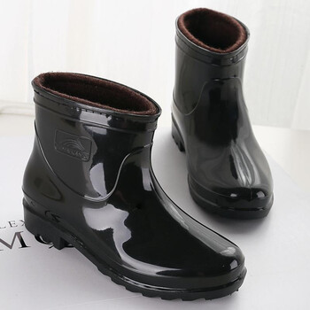 中筒加绒雨鞋耐磨水鞋男女上班洗车厨房雨靴工作雨鞋 黑色(中筒)加绒