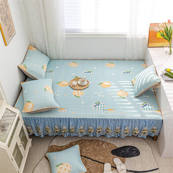 席床盖夏季榻榻米乳胶床盖三件套凉感丝炕盖席子床垫可定制床罩 蓝桔