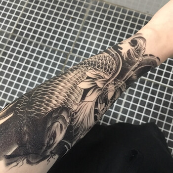 纹身贴花臂防水大鲤鱼男女纸手臂持久仿真刺青半臂贴