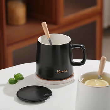 传旗陶瓷马克杯带勺盖咖啡杯牛奶杯早餐杯办公杯男女茶杯描金黑400ml 传旗陶瓷马克杯带勺盖咖啡杯牛奶杯早餐杯办公杯男女茶杯描金黑400ml