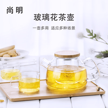 尚明大容量耐热玻璃过滤泡茶壶冷饮凉水壶套装烧水壶花果茶壶茶水分离 玻璃过滤 900ml