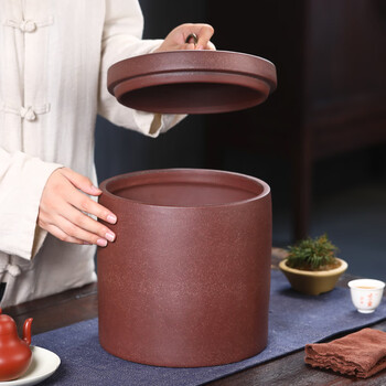 金镶玉宜兴紫砂茶叶罐紫 洱茶饼密封大号陶瓷罐 直筒复古茶叶罐 金镶玉宜兴紫砂茶叶罐紫 洱茶饼密封大号陶瓷罐 直筒复古茶叶罐