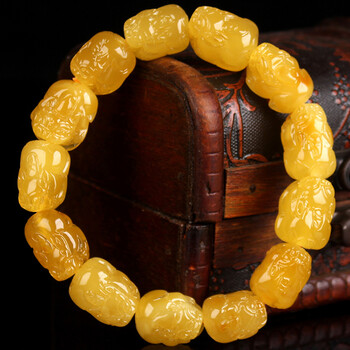 【免保参拍】蜜蜡满蜡精雕招财貔貅手串  直径12mm