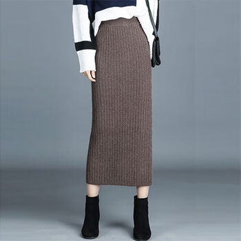吾彗秋冬半身裙新款加厚中长款针织裙子兔绒包芯纱高腰裙松紧包臀裙裙