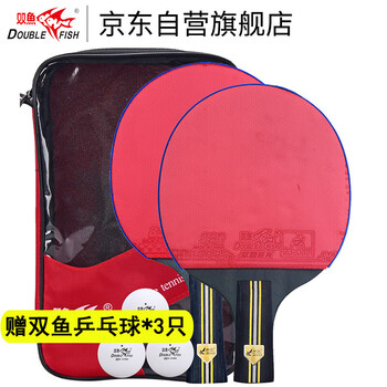 双鱼乒乓球拍直拍横拍双拍对拍套装 娱乐型2只装K319A赠3球