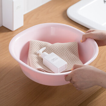 CHAHUA茶花 塑料盆 25.5cm1只装小号抗菌洗脸盆方形洗脚洗衣服盆 粉色*