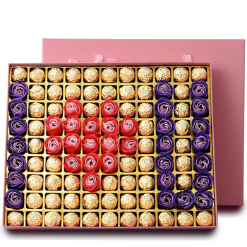 费列罗巧克力99格玫瑰花礼盒装送男女友订婚高档情人节生日礼物粉色