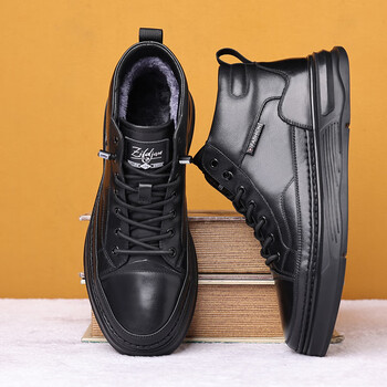 casakups冬季男鞋加绒运动休闲保暖鞋真皮高帮防滑青年潮流软底二棉