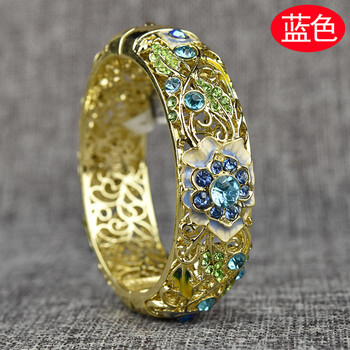 京佳景泰蓝双层镂空镶钻宽手镯子北京特产旅游纪念时尚送女友首饰礼款