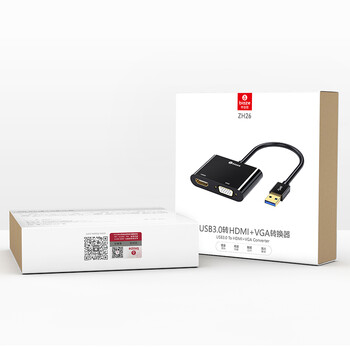 毕亚兹 USB3.0转HDMI+VGA转接头一拖二扩展器 电脑视频转换外置显卡笔记本台式机接电视投影同屏拓展线
