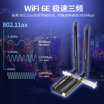 纽曼 3000M千兆PCI-E无线网卡电竞游戏双频5G台式内置PCI-E无线网卡wifi6代+蓝牙5.2+wifi接收/发射器