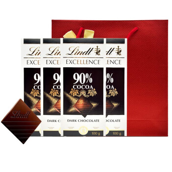 Lindt\/瑞士莲进口特醇黑巧克力100%99%90%85%78%70%海盐黑巧克力排块4块装 90%可可100g*4块
