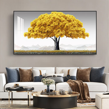 百圣牛轻奢高端现代简约北欧摇钱树客厅装饰画新中式沙发背景墙一整幅