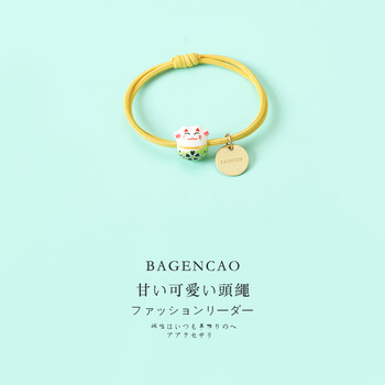 芭根草（bagencao）小恐龙发绳卡通发圈网红女绳个性可爱橡皮筋扎头发皮套儿童头饰品 招财猫款绿色 #0
