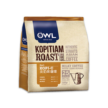 猫头鹰（OWL）三合一炭烧淡奶速溶咖啡粉500g（20g*25条）冲调饮品马来西亚进口