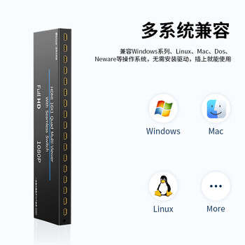 毕亚兹 HDMI分割器十六进一出16进1出分屏器电脑视频分屏器监控同步拼接器三十二画面合成共享显示器