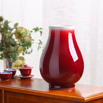 景徳鎮 郎紅釉特大花瓶 47cm 祭紅 辰砂 施釉陶 中国古