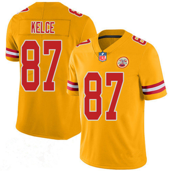 nfl橄榄球球服新款酋长mahomes15kelce87二代传奇短袖橄榄球服金色87