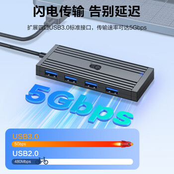 川宇 USB3.0四合一分线器 高速扩展坞延长线 4口HUB集线器 笔记本台式电脑一拖四多接口转换器120CM