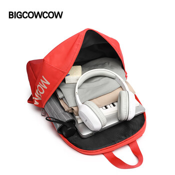 BIGCOWCOW大容量双肩背包大学生通勤电脑包高中生书包旅行包男女 蓝白色