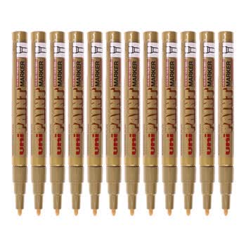 uni三菱 PX-21 小字油漆笔 0.8-1.2mm工业记号笔物流笔（可用于汽车补漆）金色12支装
