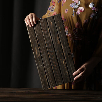 做旧木板托盘拍摄道具复古拍照老木板暗调美食菜品摄影小砧板掉漆黑白