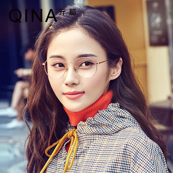 qina亓那近视眼镜潮流圆形眼镜架男女全框可配度数qj7028框防蓝光160