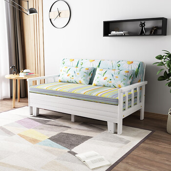 曲柏年现代轻奢懒人沙发床民宿公寓小户型多功能实木三节拉伸缩白色15