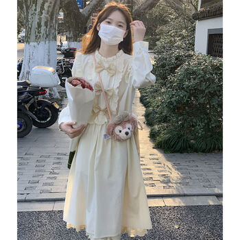 pstp)棉麻女装官方夏款连衣裙女裙子女春夏新款甜美温柔蝴蝶结可爱小