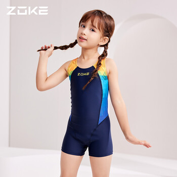 zoke洲克儿童泳衣女孩连体平角中大童专业训练女童青少年游泳衣