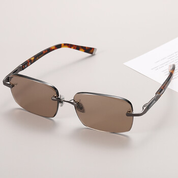 眼镜男水晶天然切边无框护目养眼太阳眼镜60x45 灰色镜架(浅茶色镜片)