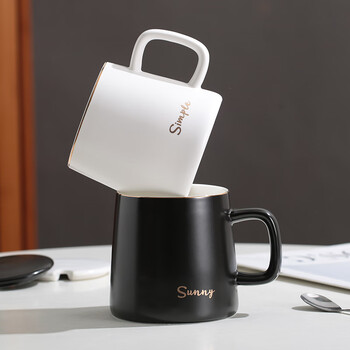 传旗陶瓷马克杯带勺盖咖啡杯牛奶杯早餐杯办公杯男女茶杯描金黑400ml 传旗陶瓷马克杯带勺盖咖啡杯牛奶杯早餐杯办公杯男女茶杯描金黑400ml