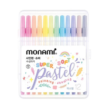 慕那美（monami）SuperPastel水性笔水彩笔勾线笔学生画画手账涂色0.7柔和系12色套装04045Z12水彩笔