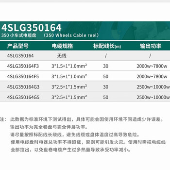 守护者 4SLG350164G5 移动电缆绕线盘380V~400V16A工业轮车电缆盘YZW 3*2.5mm²+1*1.5mm²/50米
